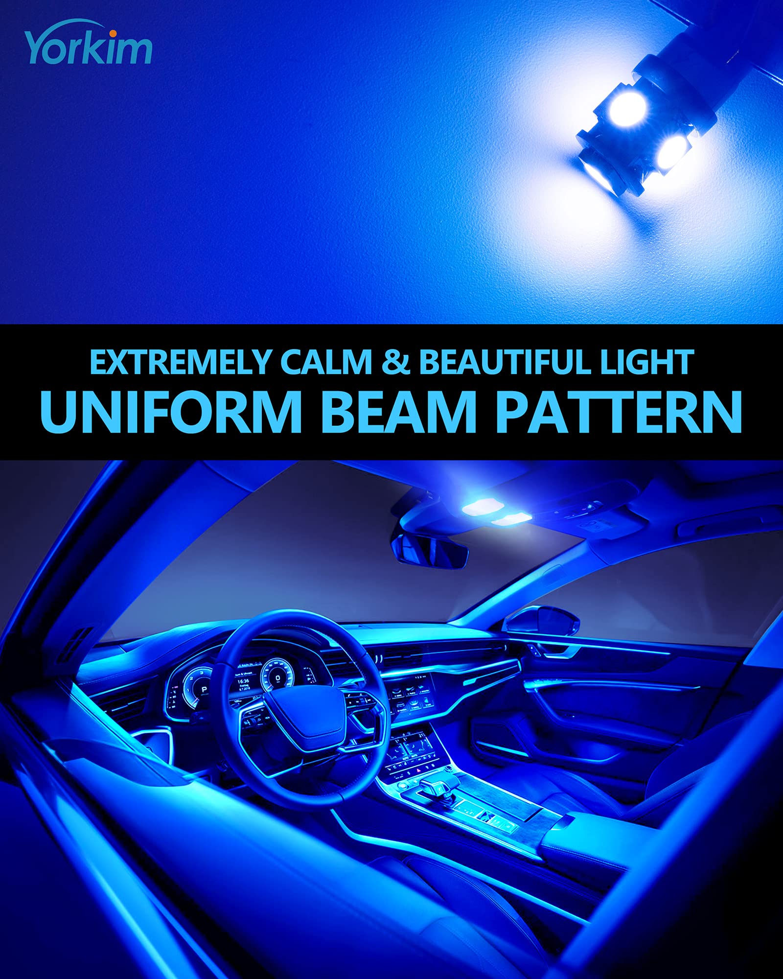 Yorkim 194 Led Bulbs Blue Super Bright New 5Th Generation, T10 Led Bulbs, 168 Led Bulb For Car Interior Door Courtesy Dome Map License Plate Lights W5W 2825, Pack Of 10